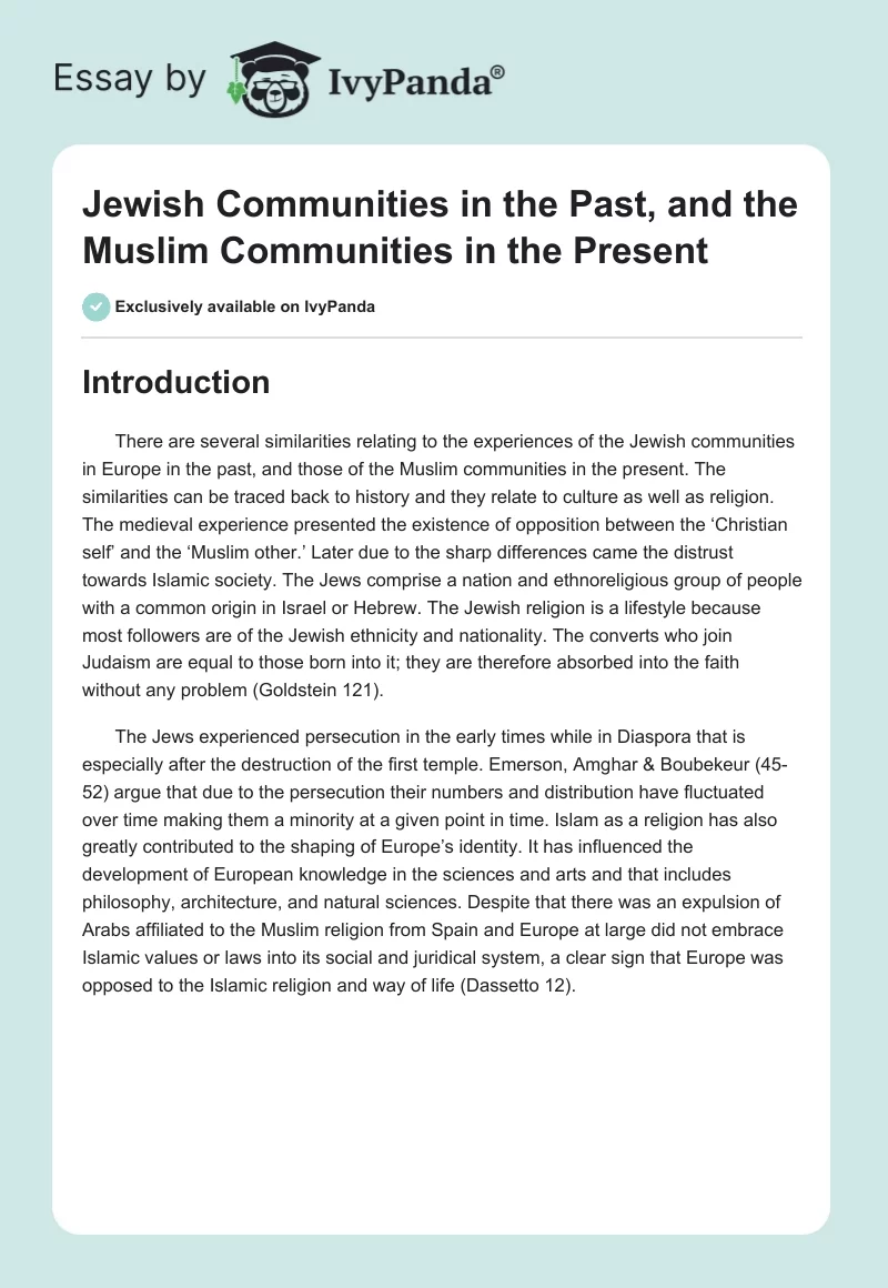 Jewish Communities in the Past, and the Muslim Communities in the Present. Page 1
