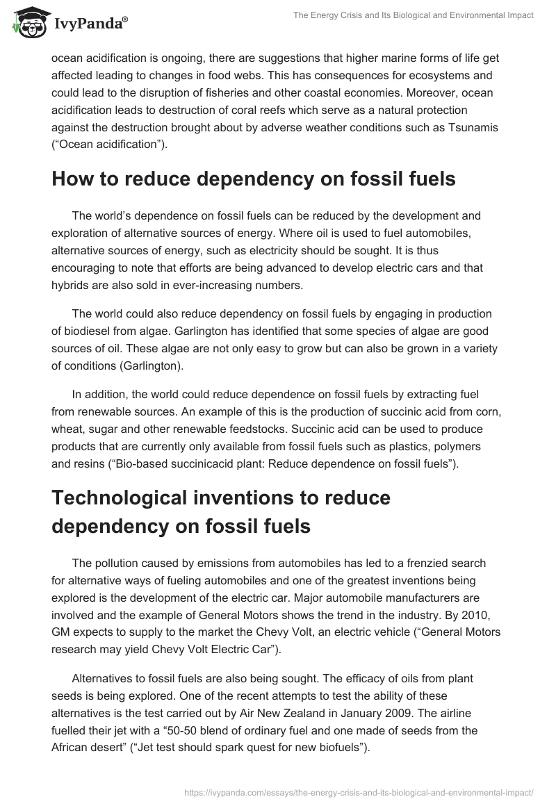 The Energy Crisis and Its Biological and Environmental Impact. Page 3