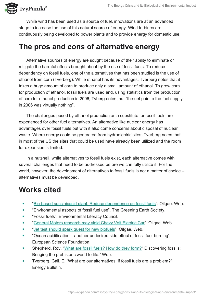 The Energy Crisis and Its Biological and Environmental Impact. Page 4