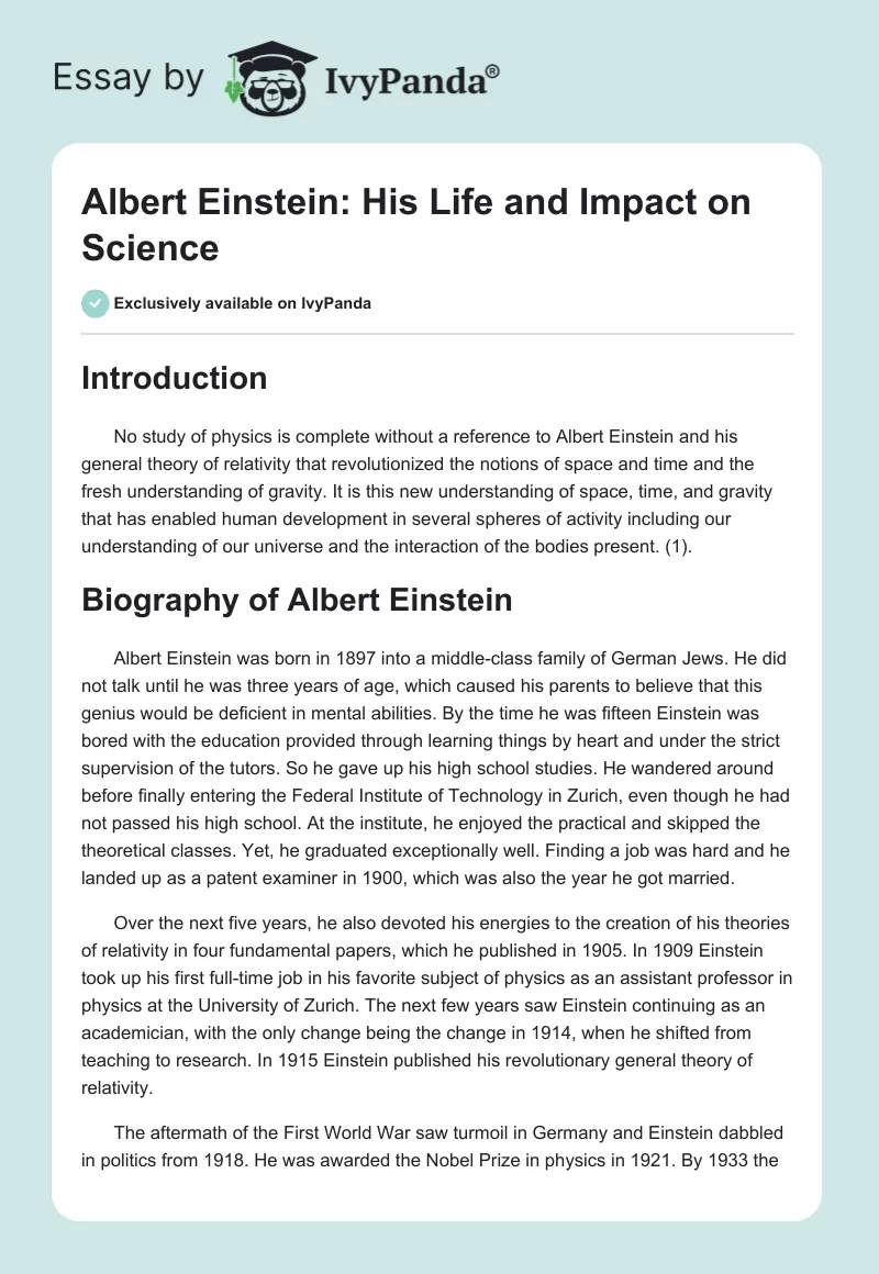 Albert Einstein: His Life and Impact on Science. Page 1