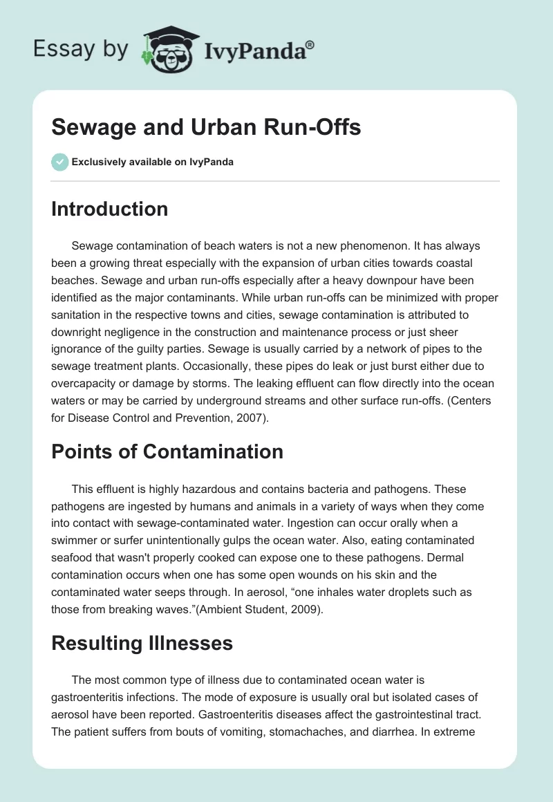 Sewage and Urban Run-Offs. Page 1