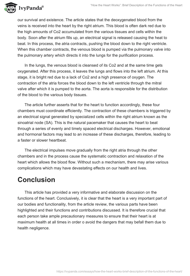 “How the Heart Works”: Brief Description of the Functions of the Heart. Page 2