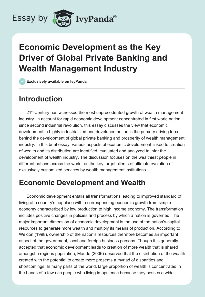 Economic Development as the Key Driver of Global Private Banking and Wealth Management Industry. Page 1