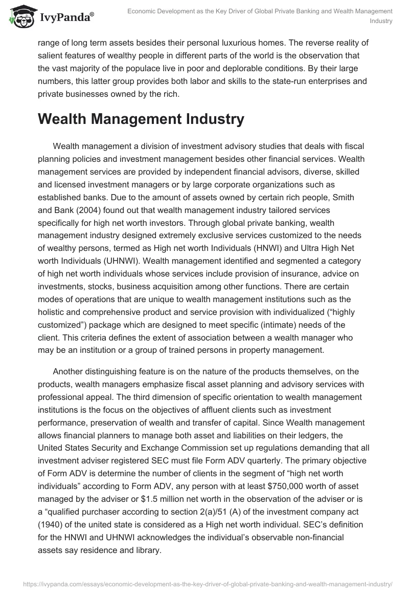 Economic Development as the Key Driver of Global Private Banking and Wealth Management Industry. Page 2