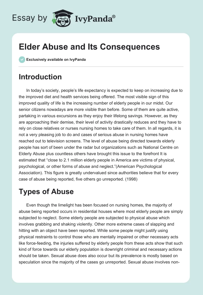 Elder Abuse and Its Consequences. Page 1