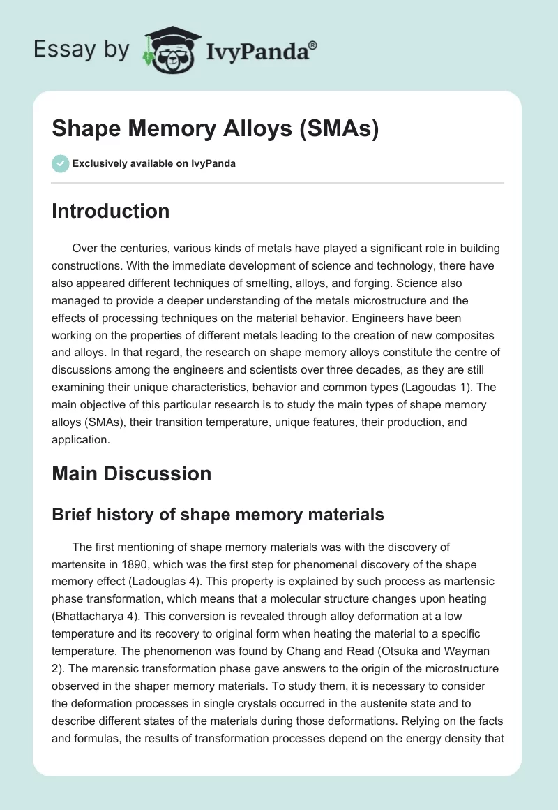 Shape Memory Alloys (SMAs). Page 1