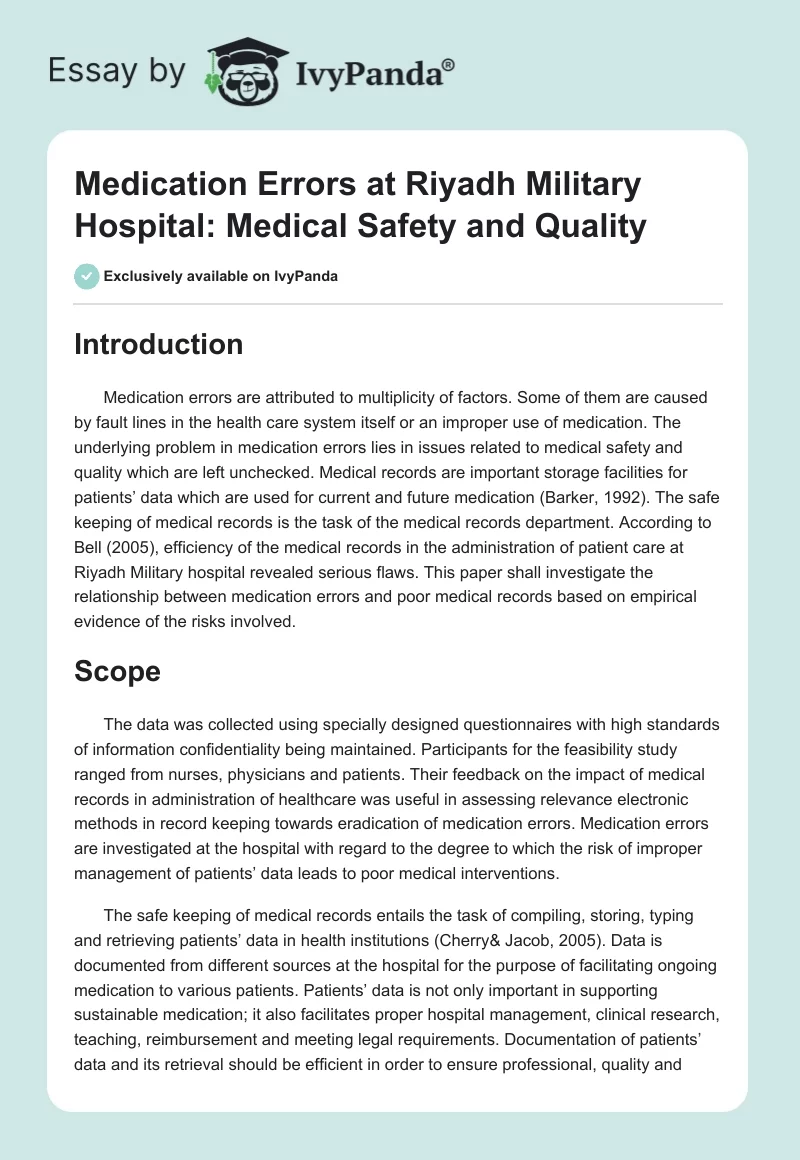 Medication Errors at Riyadh Military Hospital: Medical Safety and Quality. Page 1