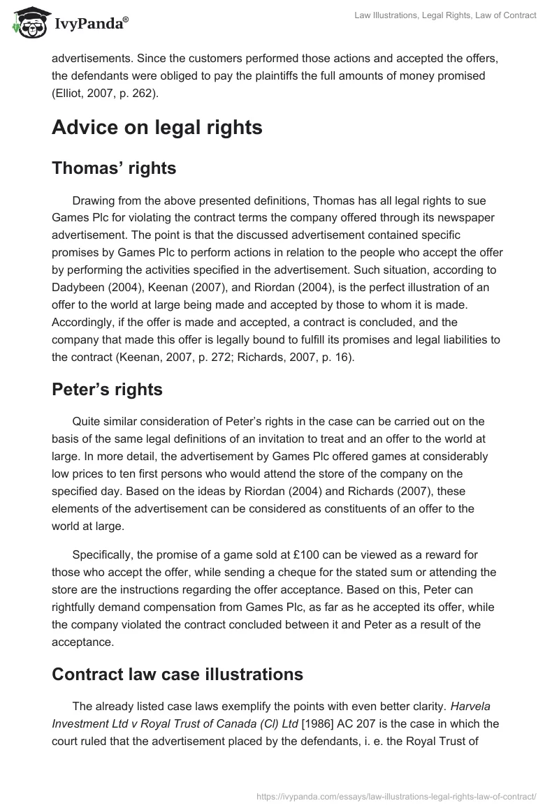 Law Illustrations, Legal Rights, Law of Contract. Page 3