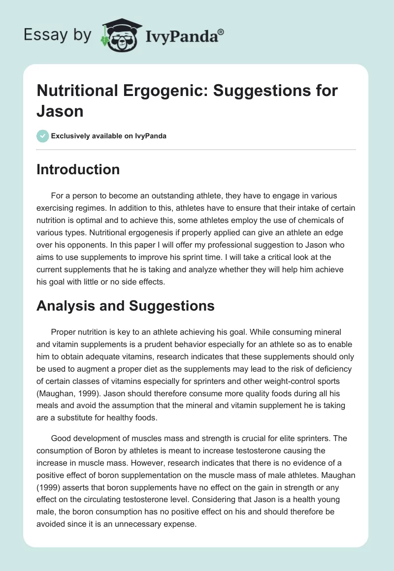 Nutritional Ergogenic: Suggestions for Jason. Page 1