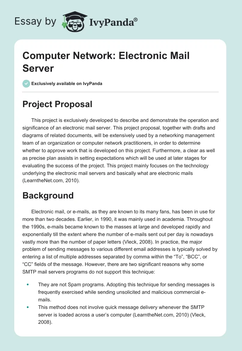 Computer Network: Electronic Mail Server. Page 1