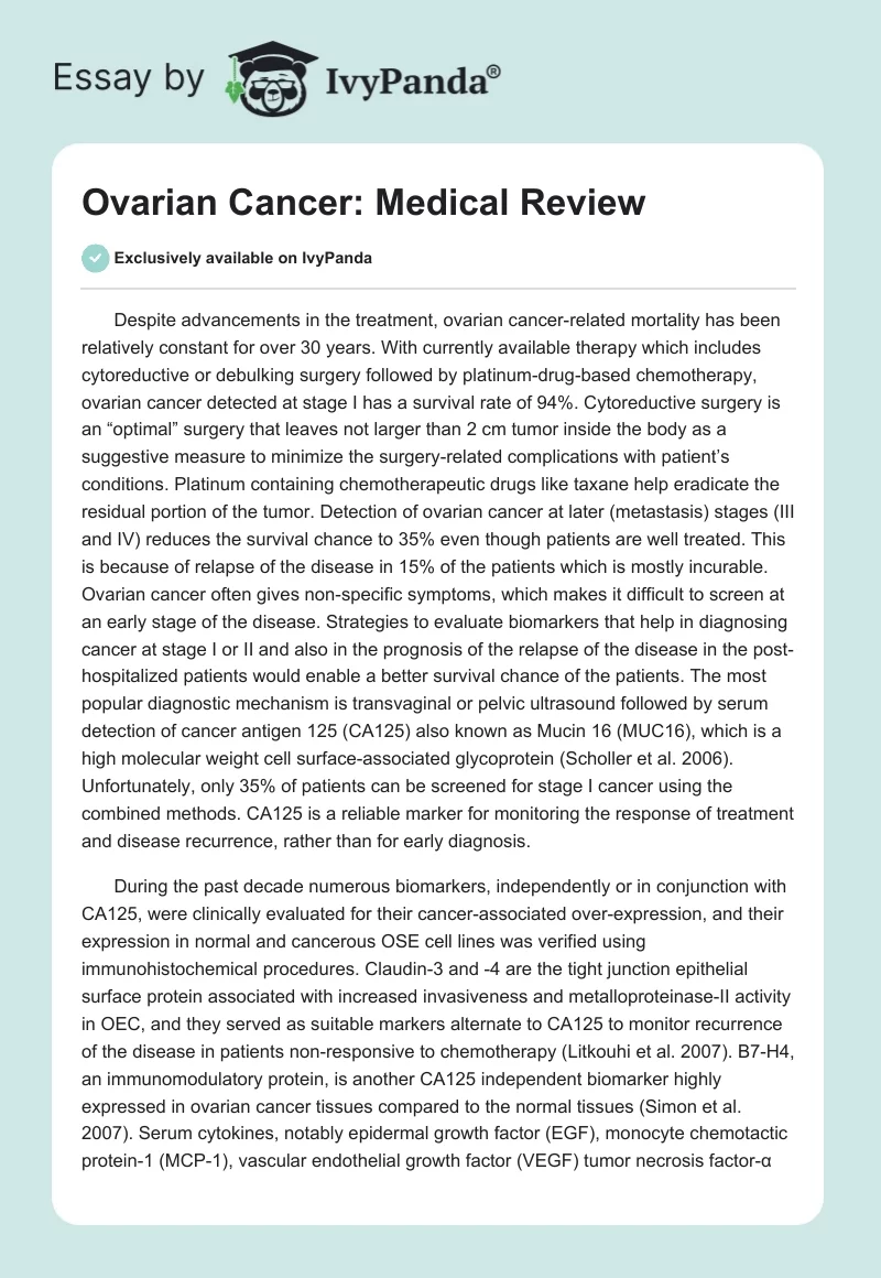 Ovarian Cancer: Medical Review. Page 1