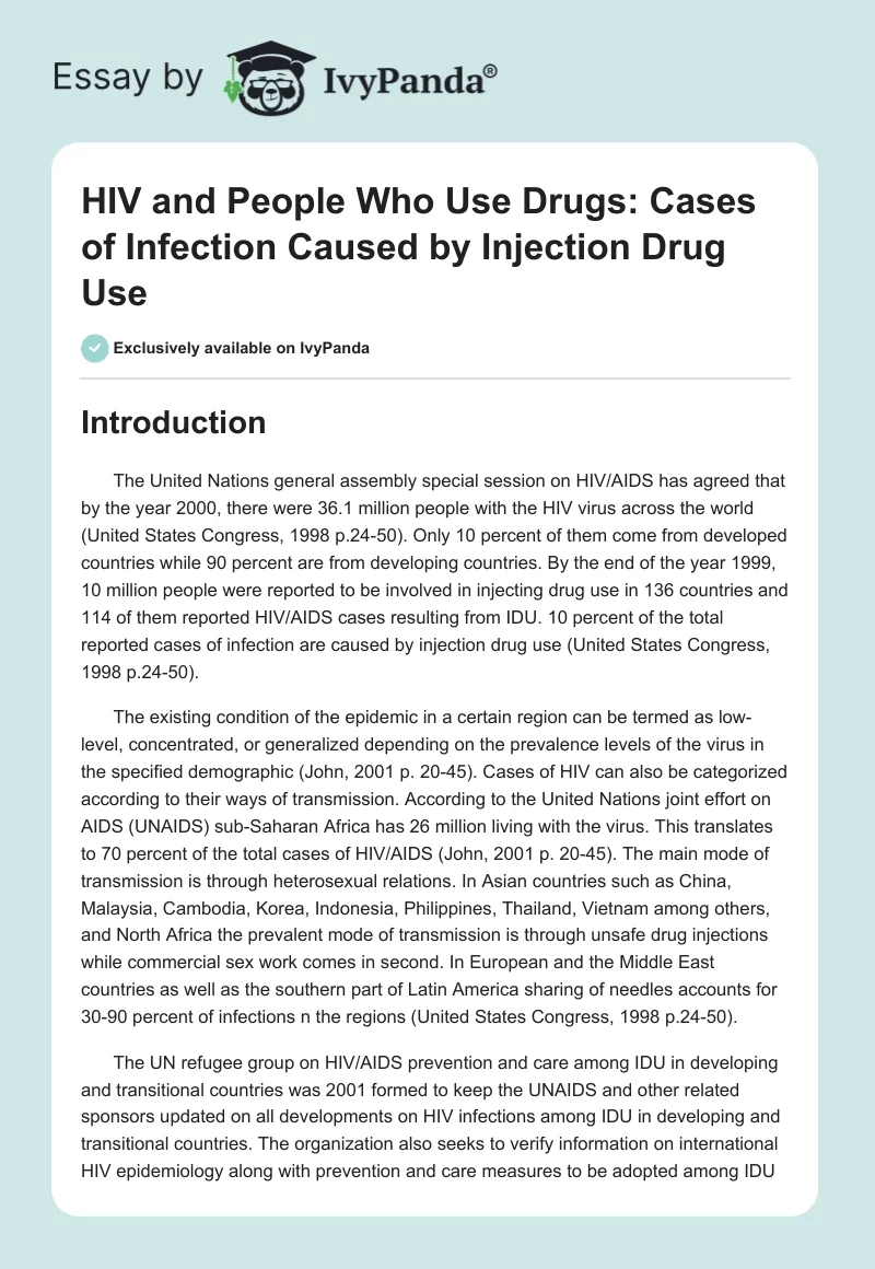 HIV and People Who Use Drugs: Cases of Infection Caused by Injection Drug Use. Page 1