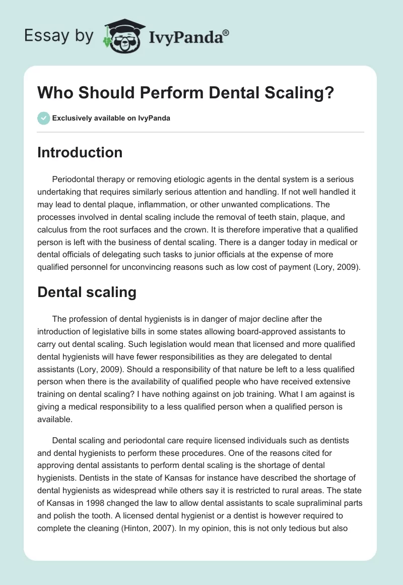 Who Should Perform Dental Scaling?. Page 1