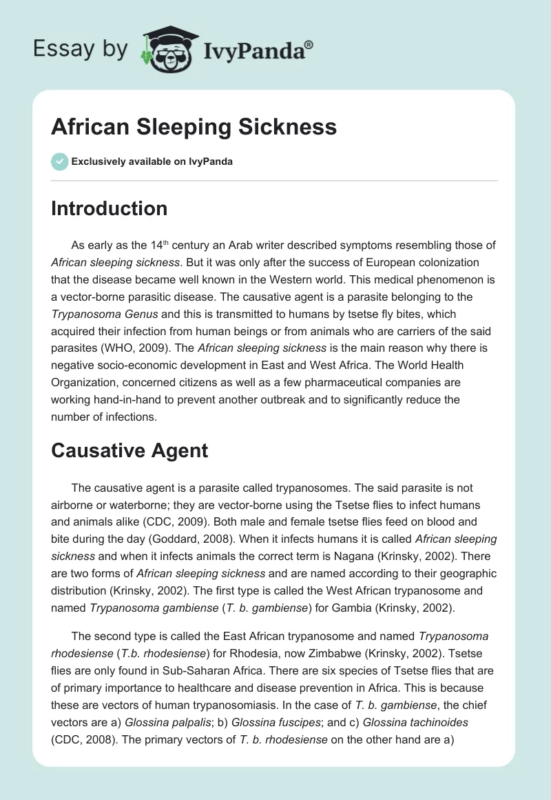African Sleeping Sickness. Page 1
