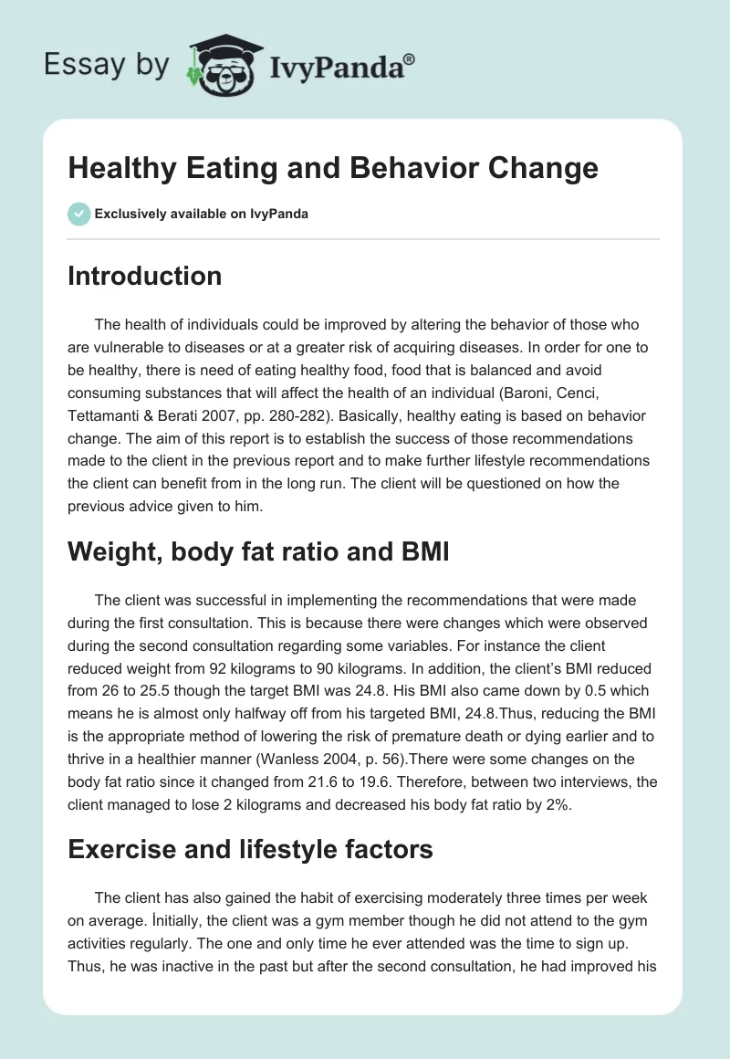 Healthy Eating and Behavior Change. Page 1