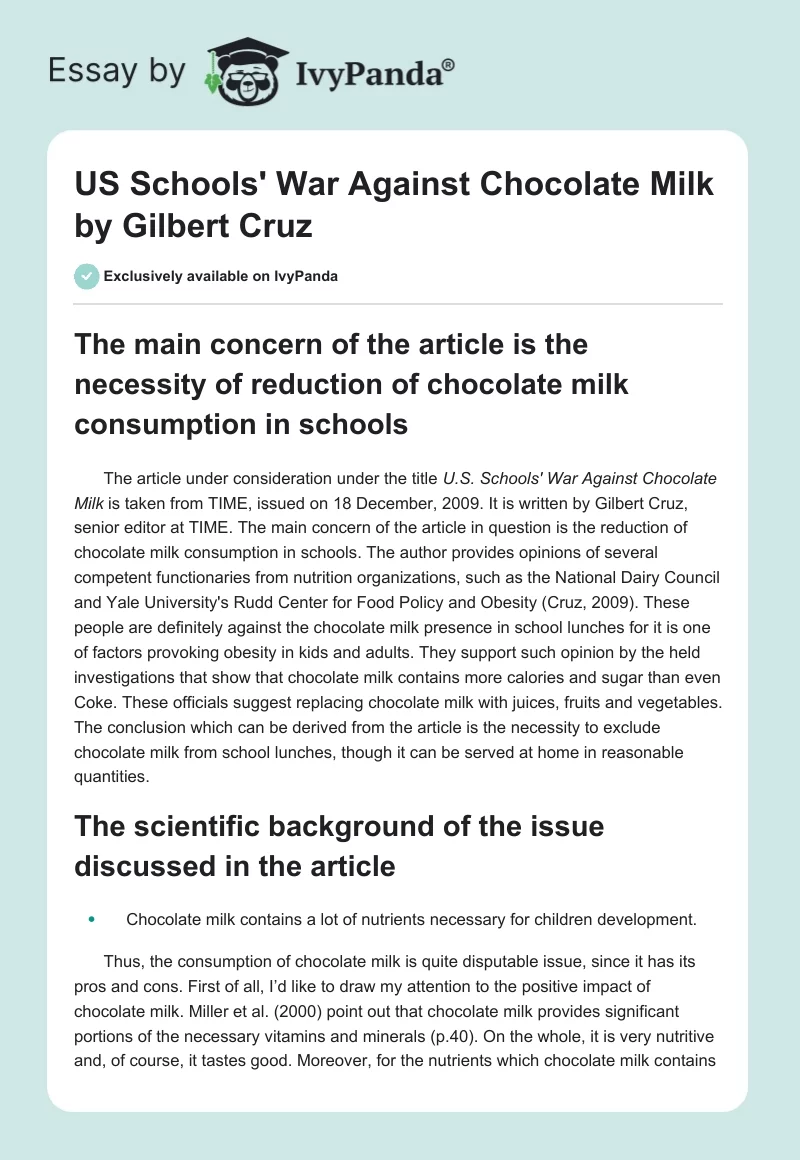 US Schools' War Against Chocolate Milk by Gilbert Cruz. Page 1