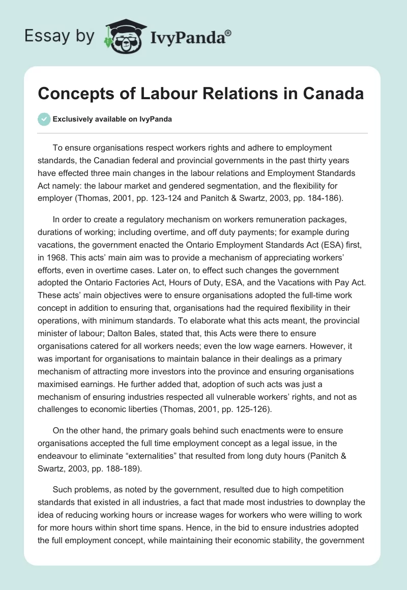Concepts of Labour Relations in Canada. Page 1