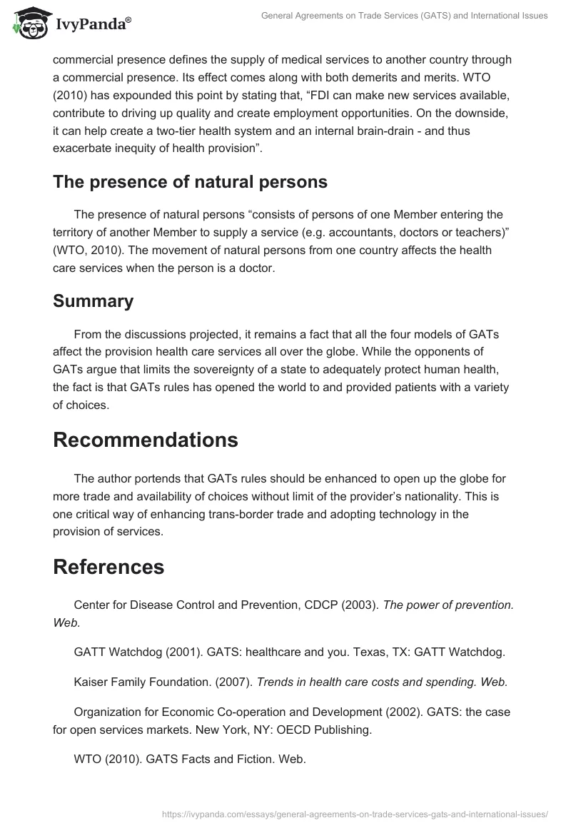 General Agreements on Trade Services (GATS) and International Issues. Page 3