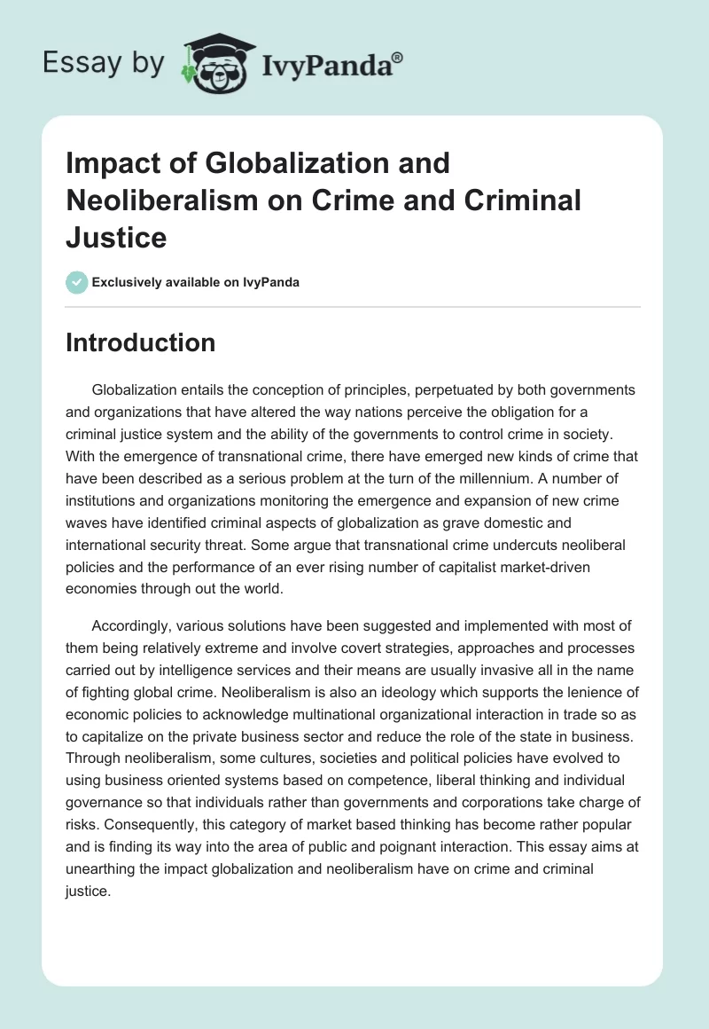 Impact of Globalization and Neoliberalism on Crime and Criminal Justice. Page 1