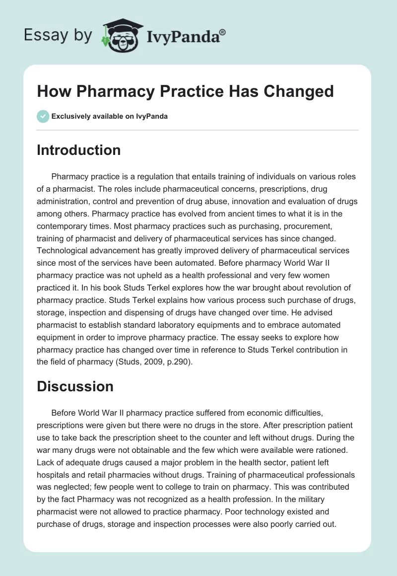 How Pharmacy Practice Has Changed. Page 1