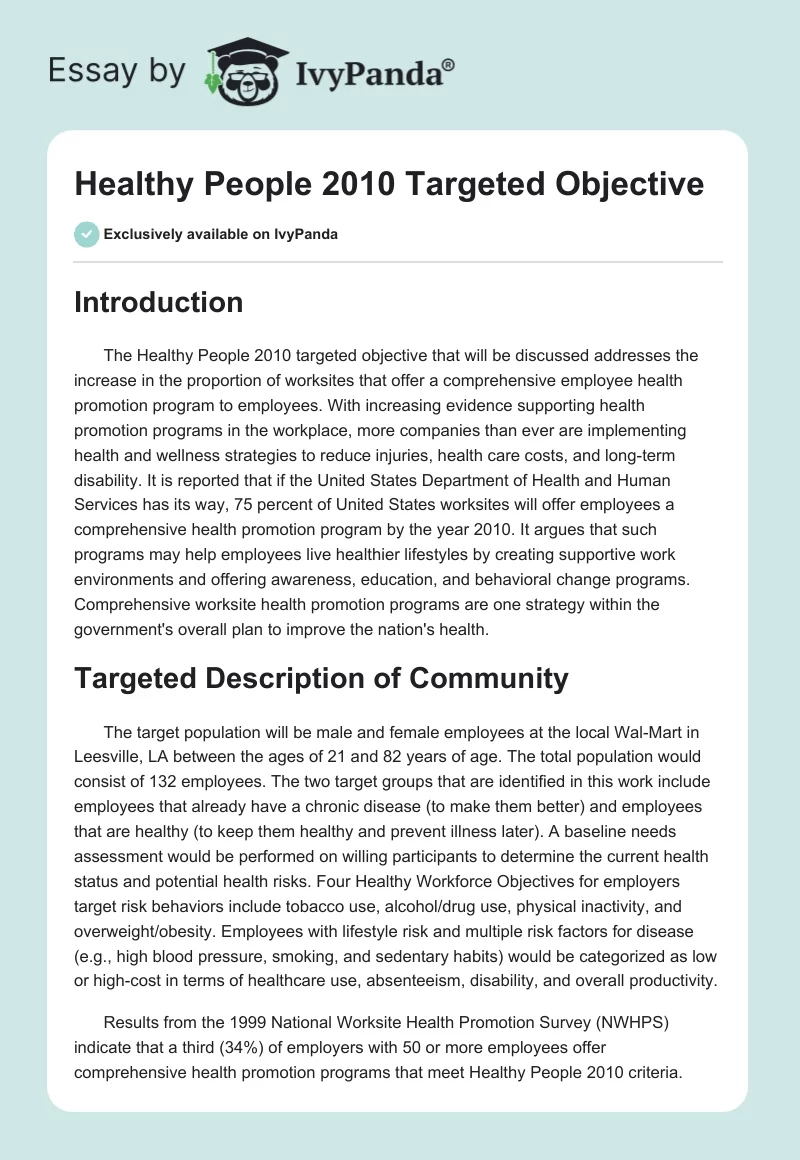 Healthy People 2010 Targeted Objective. Page 1