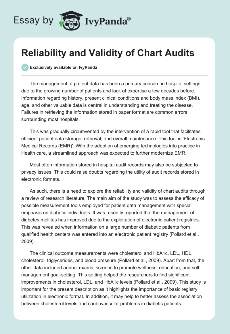 Reliability and Validity of Chart Audits. Page 1