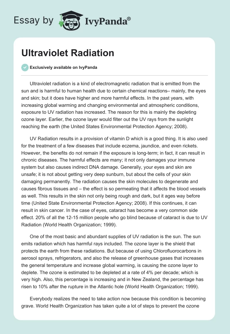 Ultraviolet Radiation. Page 1