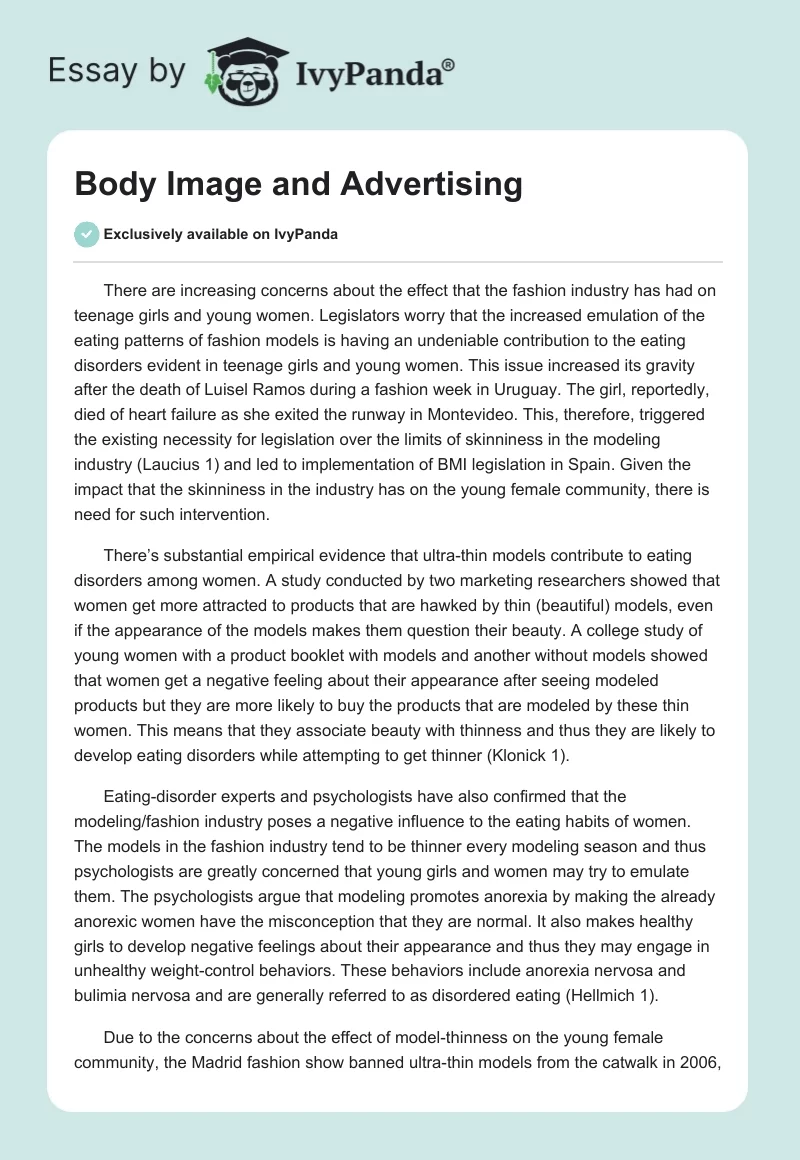 Body Image and Advertising. Page 1
