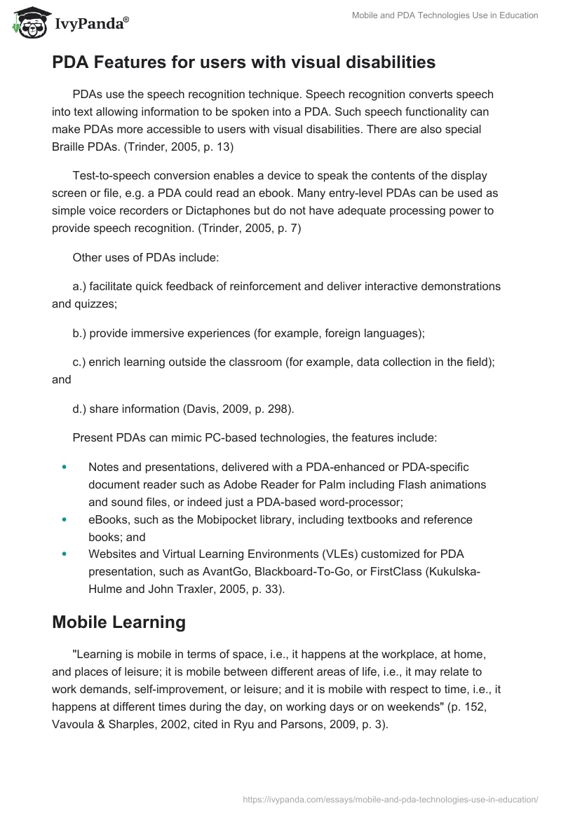 Mobile and PDA Technologies Use in Education. Page 3