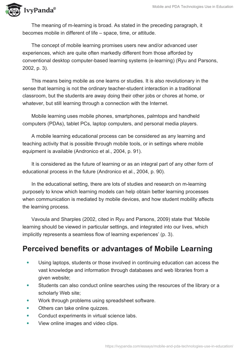 Mobile and PDA Technologies Use in Education. Page 4