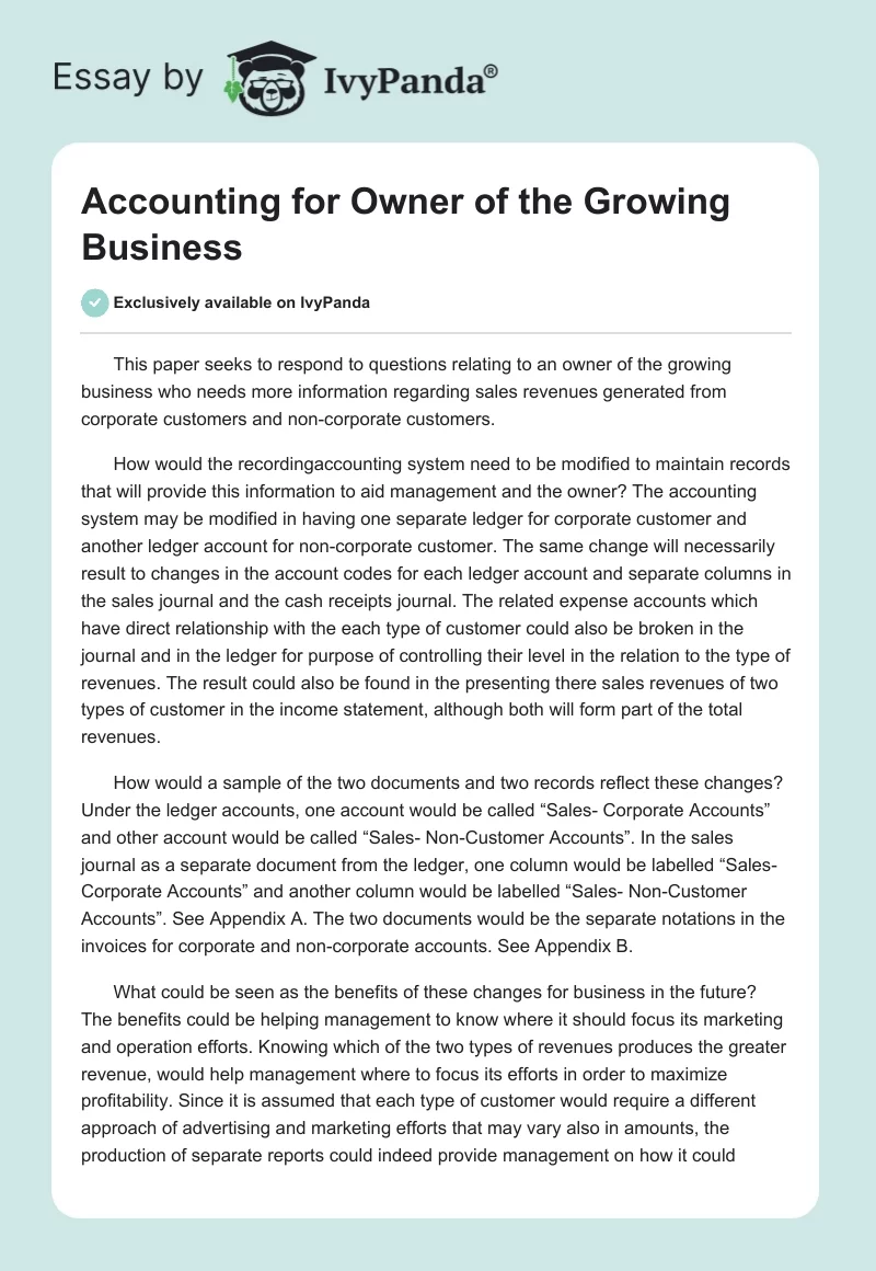 Accounting for Owner of the Growing Business. Page 1
