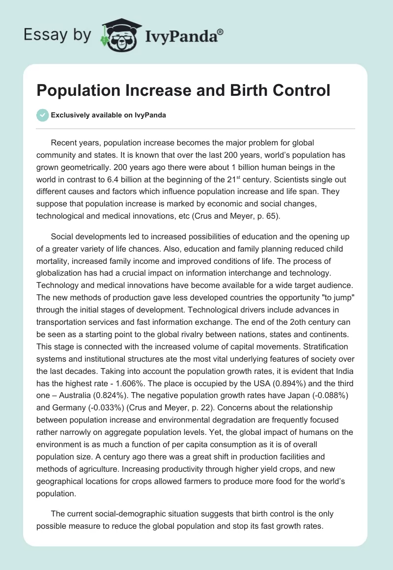 Population Increase and Birth Control. Page 1