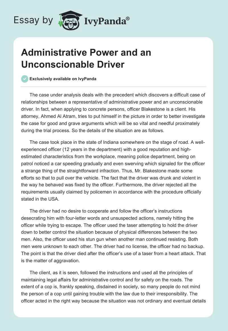 Administrative Power and an Unconscionable Driver. Page 1
