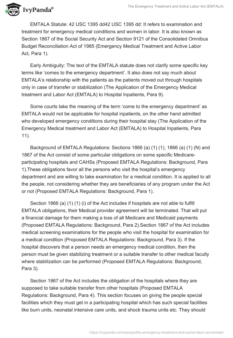 The Emergency Treatment and Active Labor Act (EMTALA). Page 2