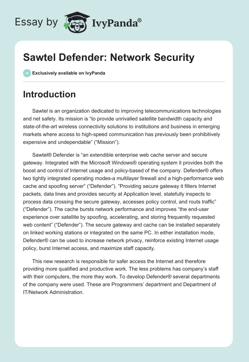 Sawtel Defender: Network Security. Page 1