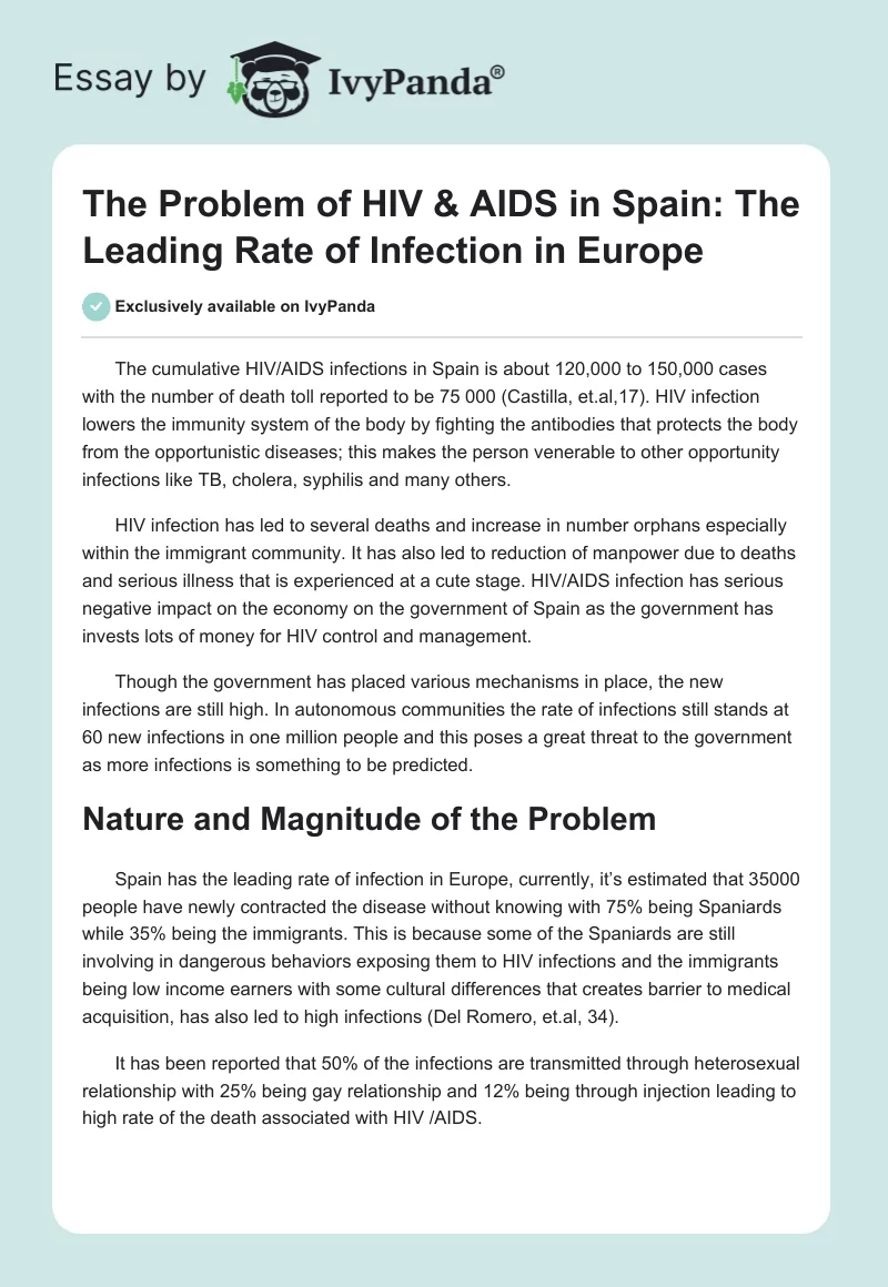 The Problem of HIV & AIDS in Spain: The Leading Rate of Infection in Europe. Page 1