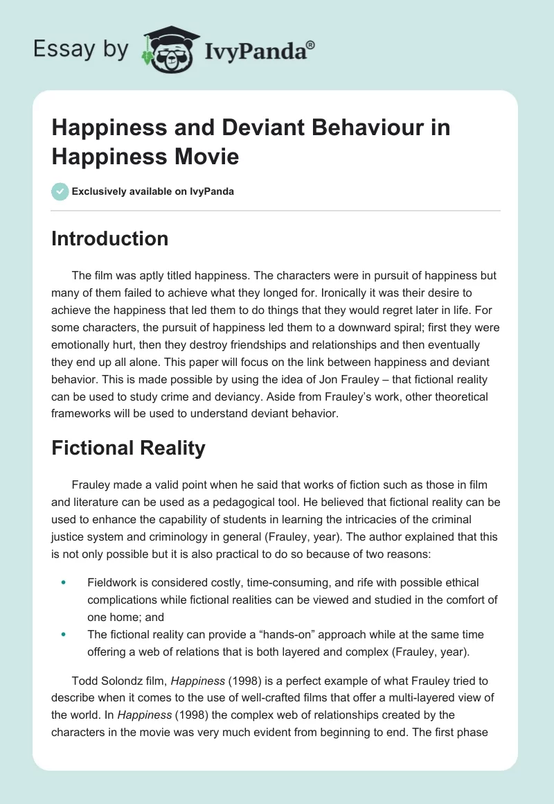 Happiness and Deviant Behaviour in "Happiness" Movie. Page 1