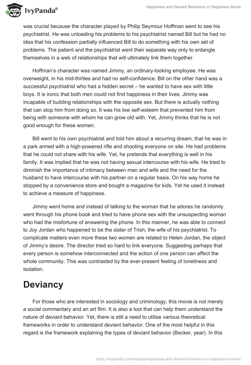 Happiness and Deviant Behaviour in "Happiness" Movie. Page 2