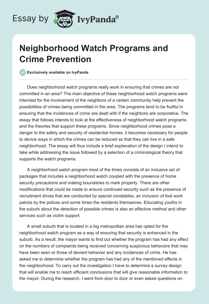 Neighborhood Watch Programs and Crime Prevention. Page 1