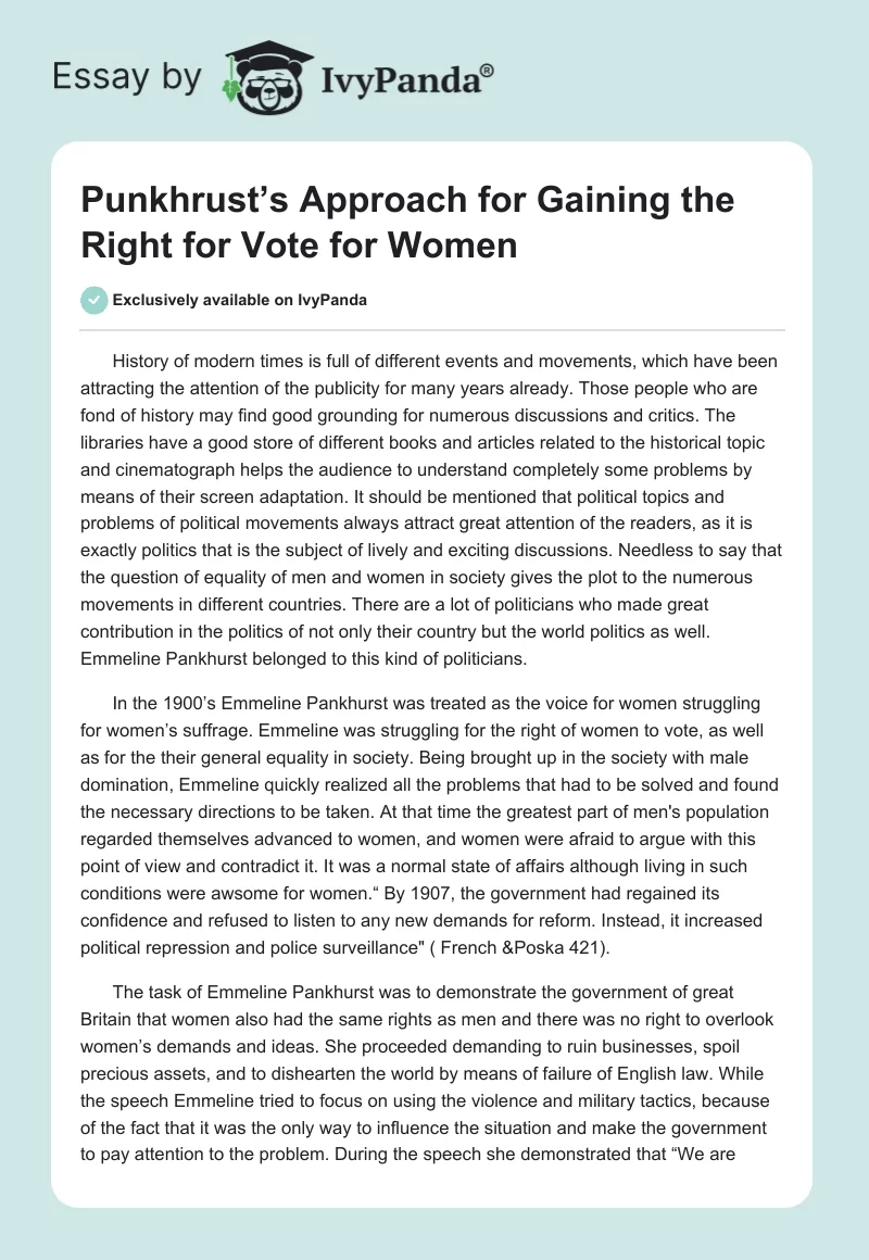 Punkhrust’s Approach for Gaining the Right for Vote for Women. Page 1