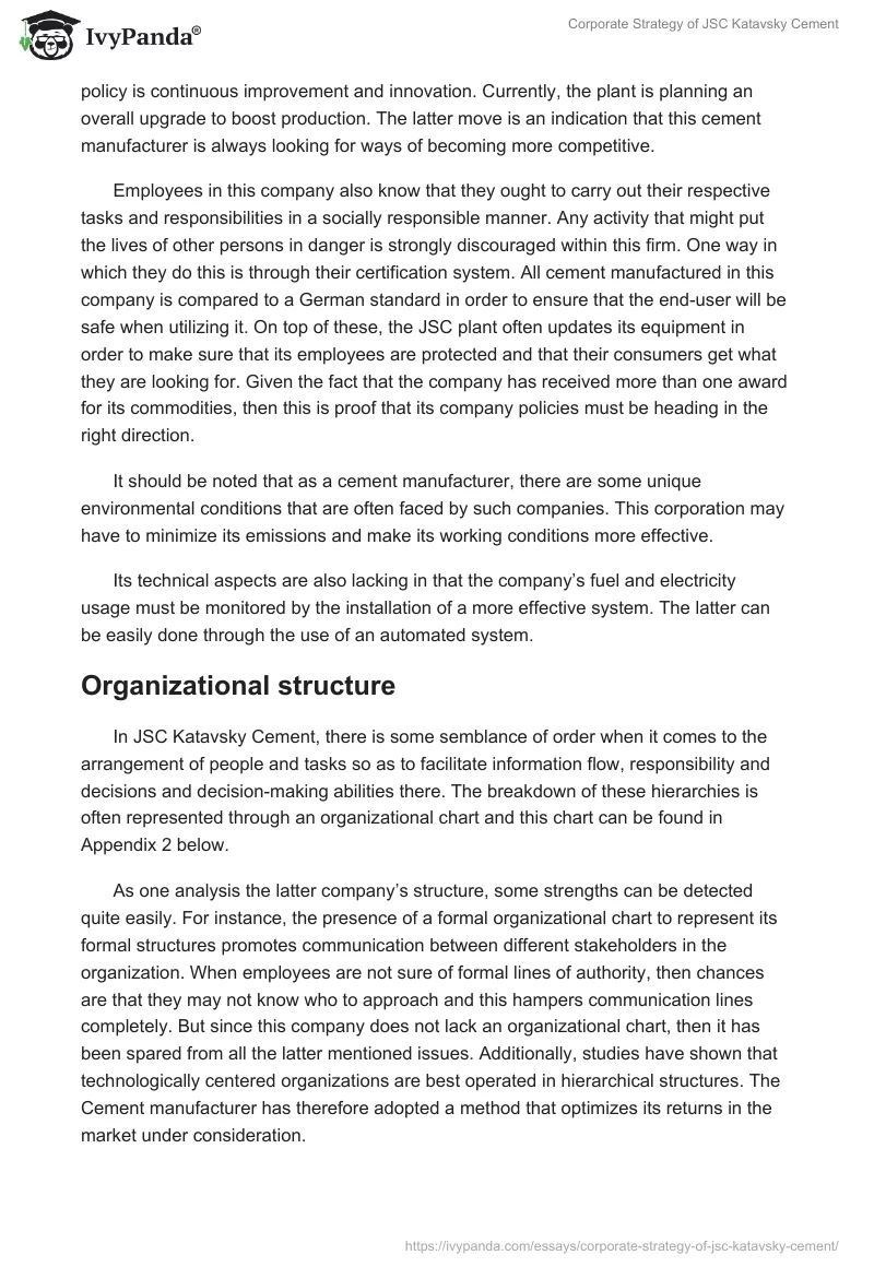 Corporate Strategy of JSC Katavsky Cement. Page 2