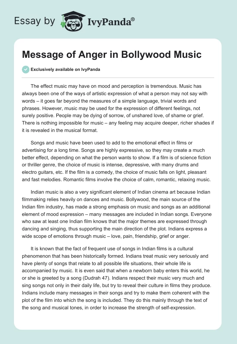 Message of Anger in Bollywood Music. Page 1