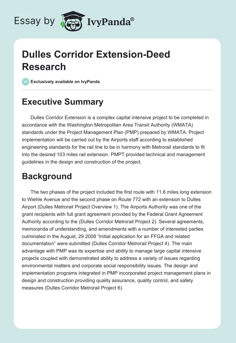 Dulles Corridor Extension-Deed Research. Page 1