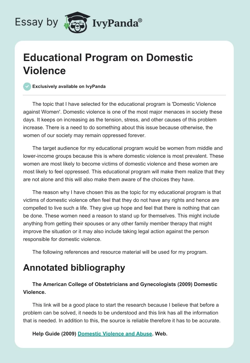 Educational Program on Domestic Violence. Page 1