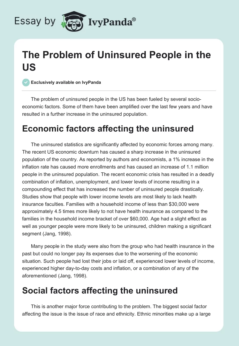 The Problem of Uninsured People in the US. Page 1