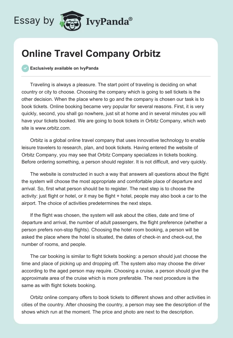 Online Travel Company Orbitz. Page 1