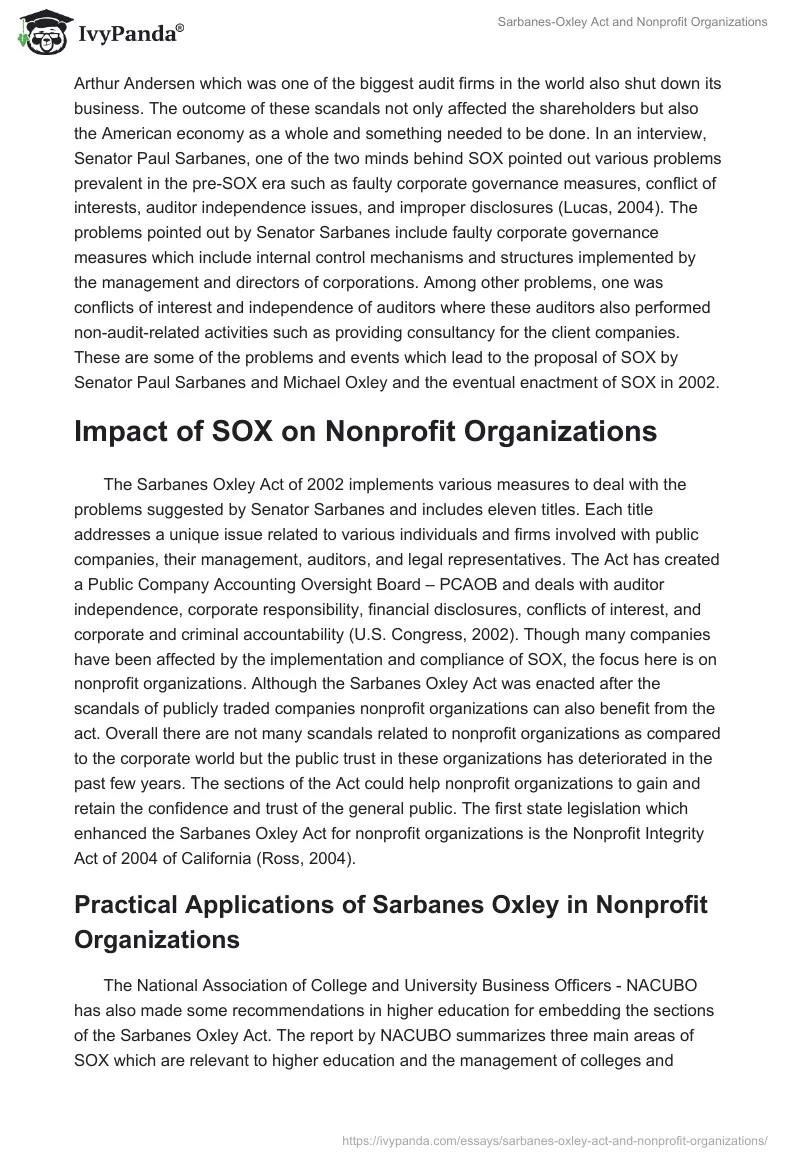Sarbanes-Oxley Act and Nonprofit Organizations. Page 2