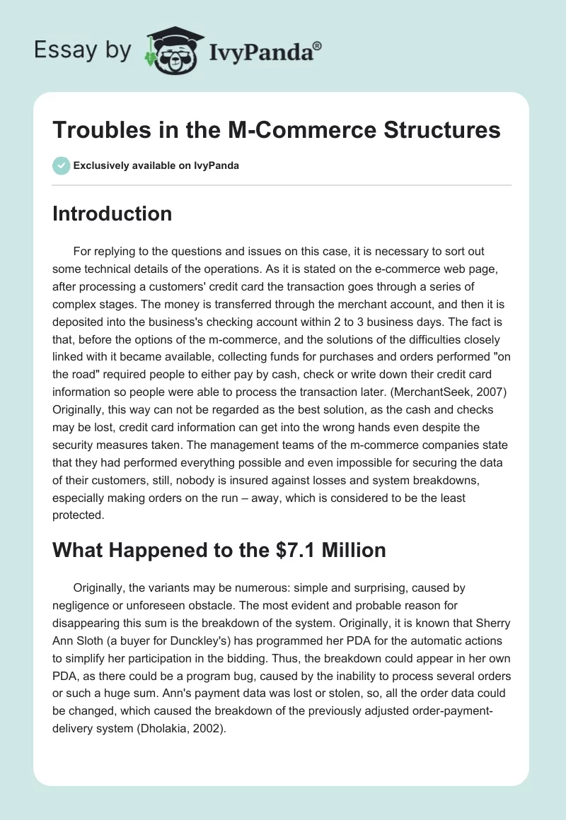 Troubles in the M-Commerce Structures. Page 1