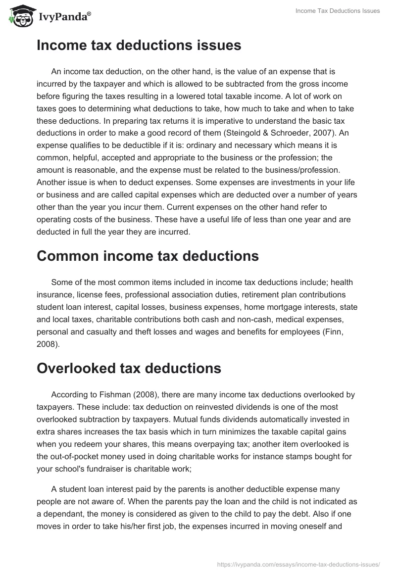 Income Tax Deductions Issues. Page 2