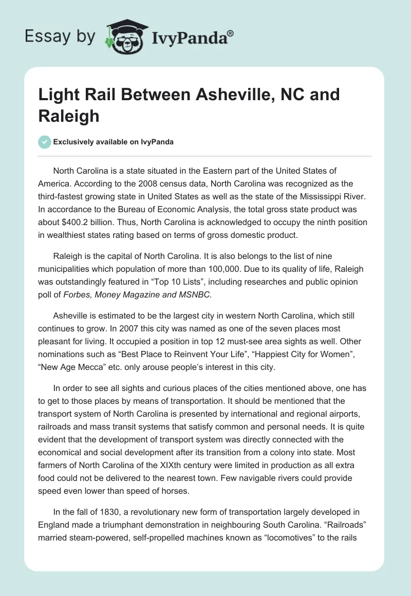 Light Rail Between Asheville, NC and Raleigh. Page 1